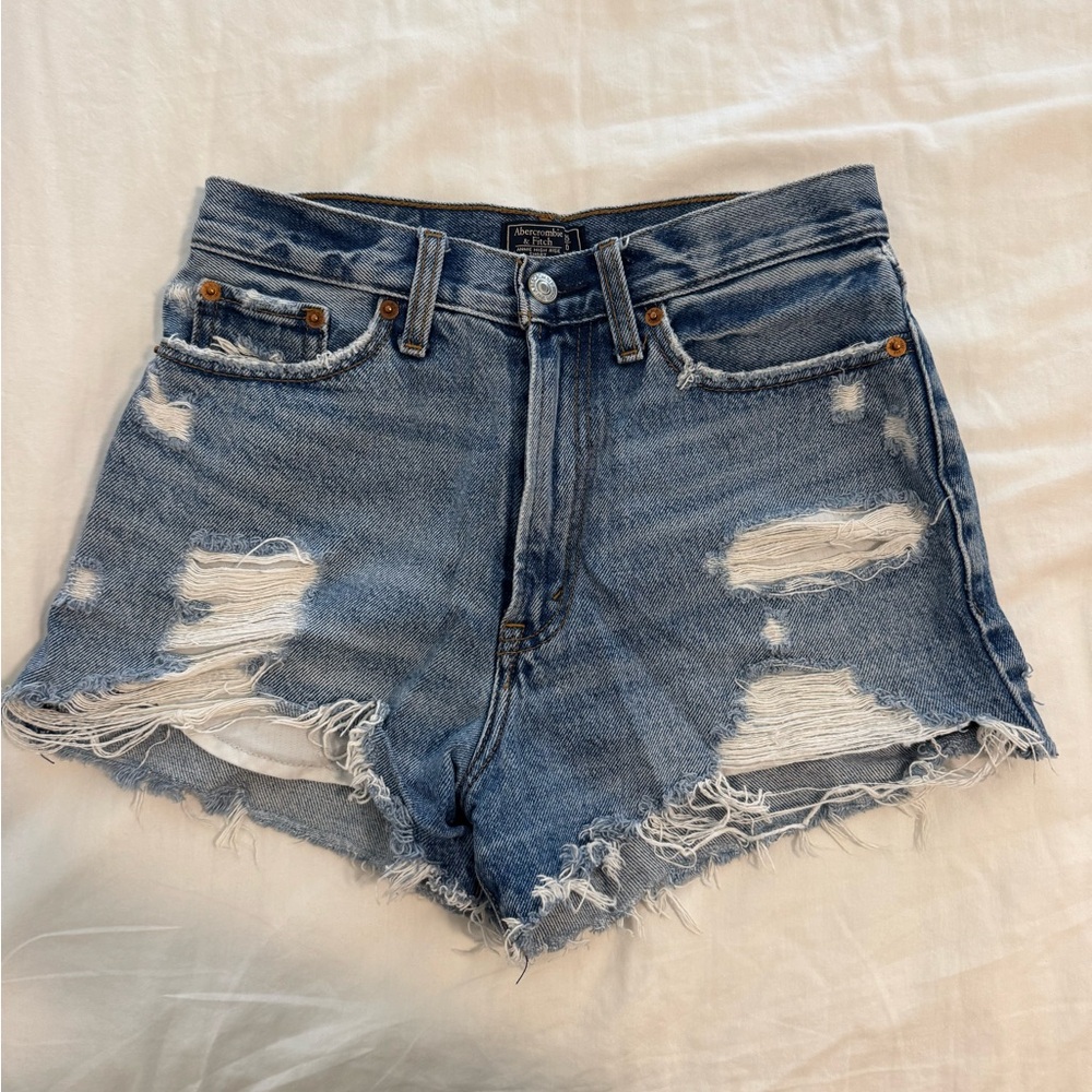 Abercrombie & Fitch Blue Jean Shorts High-Waisted Distressed